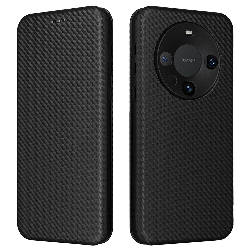 For Huawei Mate 60 Carbon Fiber Texture Card Holder Phone Case Leather Stand Anti-fall Cover