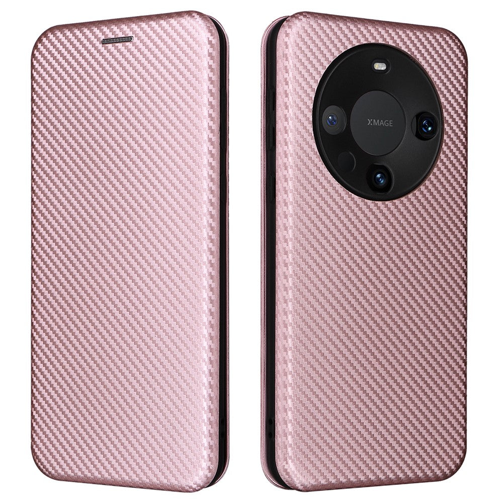 For Huawei Mate 60 Carbon Fiber Texture Card Holder Phone Case Leather Stand Anti-fall Cover