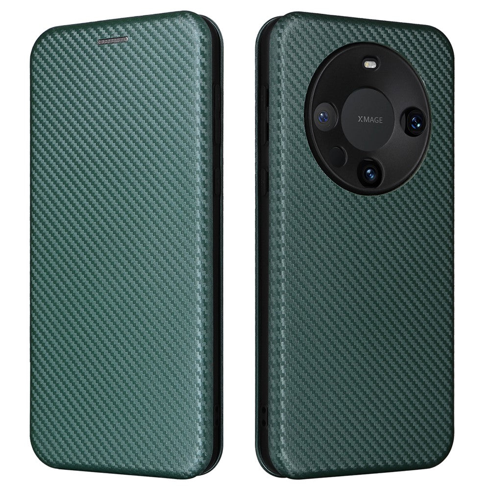 For Huawei Mate 60 Carbon Fiber Texture Card Holder Phone Case Leather Stand Anti-fall Cover