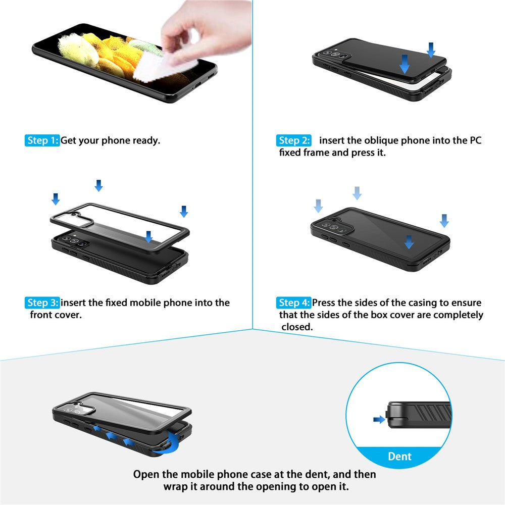 FS Series IP68 Waterproof Case For Samsung Galaxy S21 5G Cell Phone Dust-proof Anti-drop Clear Shell