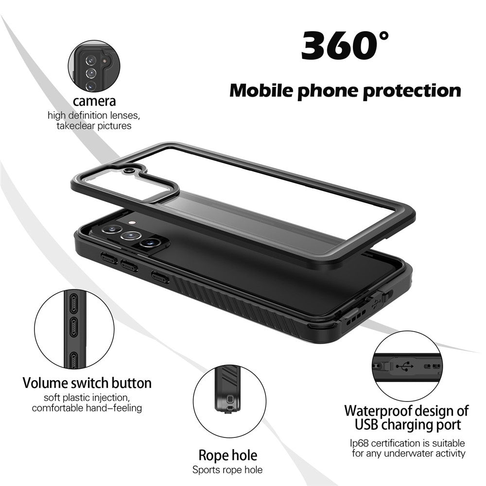 FS Series IP68 Waterproof Case For Samsung Galaxy S21 5G Cell Phone Dust-proof Anti-drop Clear Shell