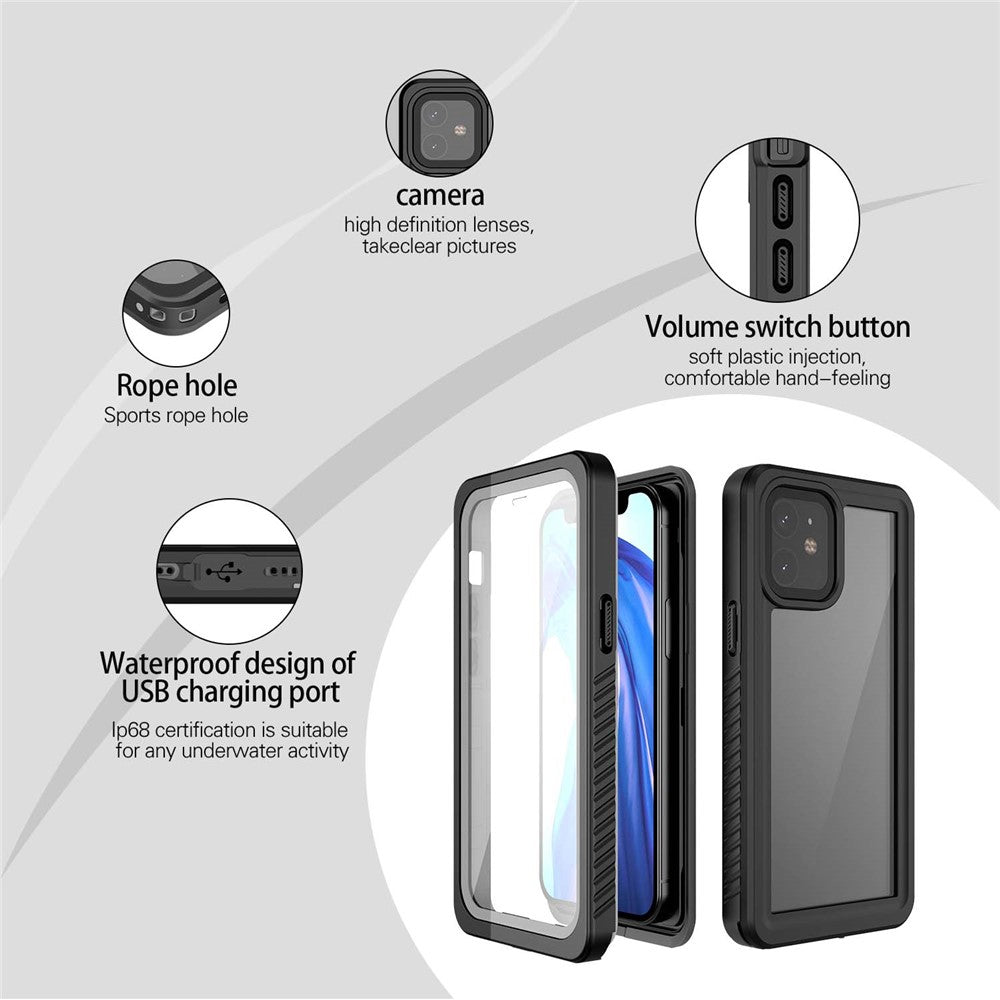 FS-serie til iPhone 12 mini Snorkel-dykkeretui IP68 vandtæt fuldt forseglet klart telefoncover
