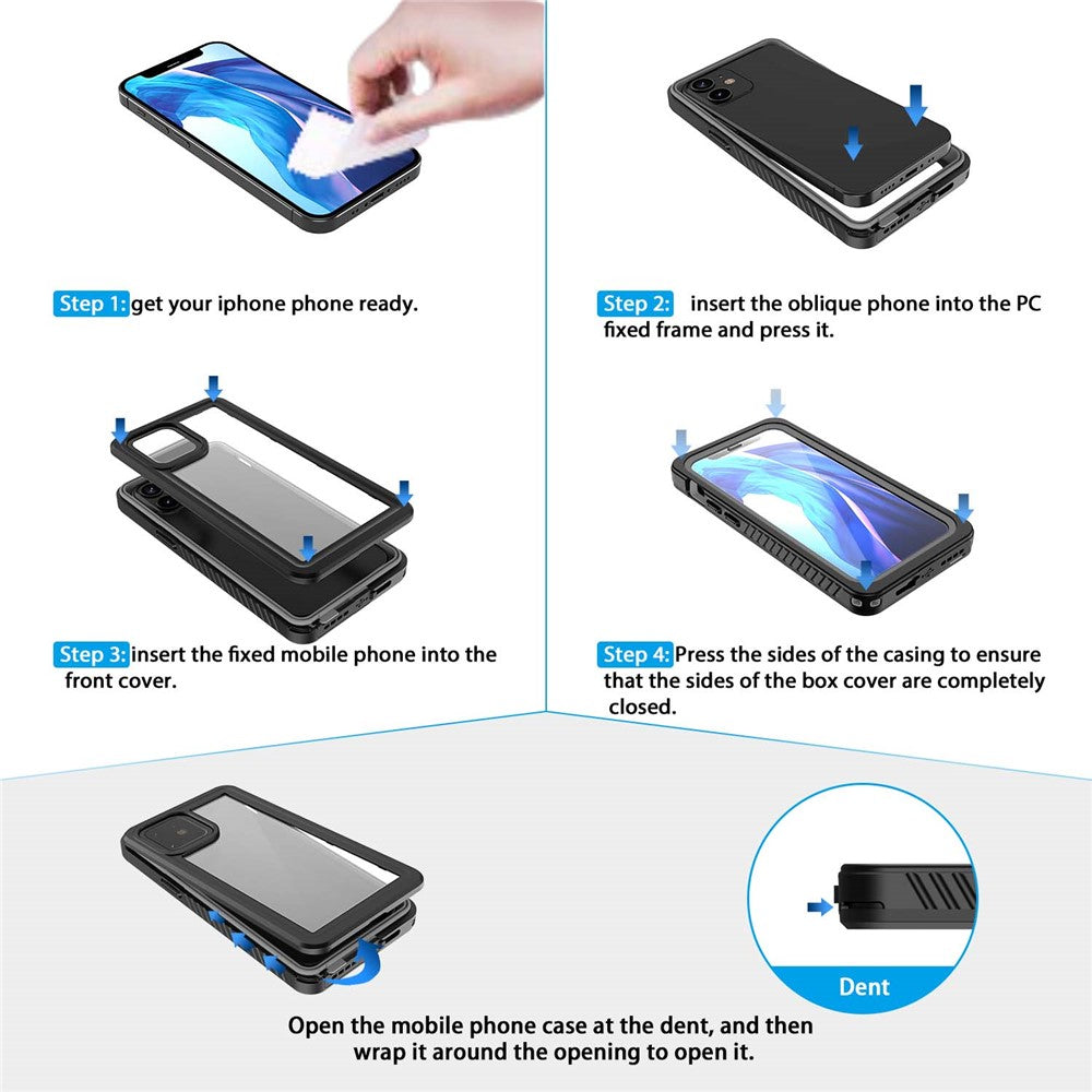 FS-serie til iPhone 12 mini Snorkel-dykkeretui IP68 vandtæt fuldt forseglet klart telefoncover