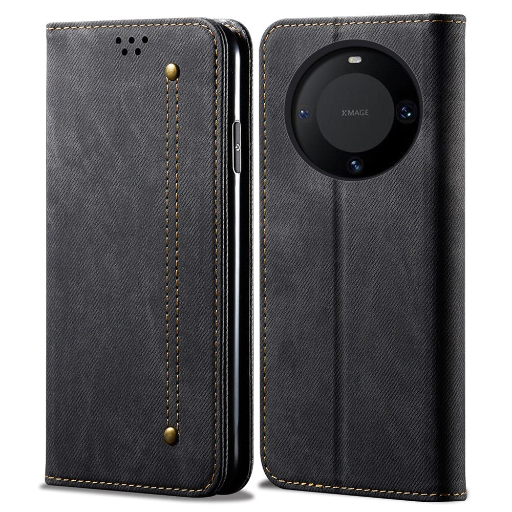 For Huawei Mate 60 Pro+ Jeans Cloth Texture PU Leather Flip Stand Wallet Case Cell Phone Cover