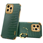 For iPhone 15 Pro Max Ring Kickstand Phone Case Crocodile Texture Leather+TPU Anti-scratch Cover