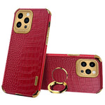 For iPhone 15 Pro Max Ring Kickstand Phone Case Crocodile Texture Leather+TPU Anti-scratch Cover
