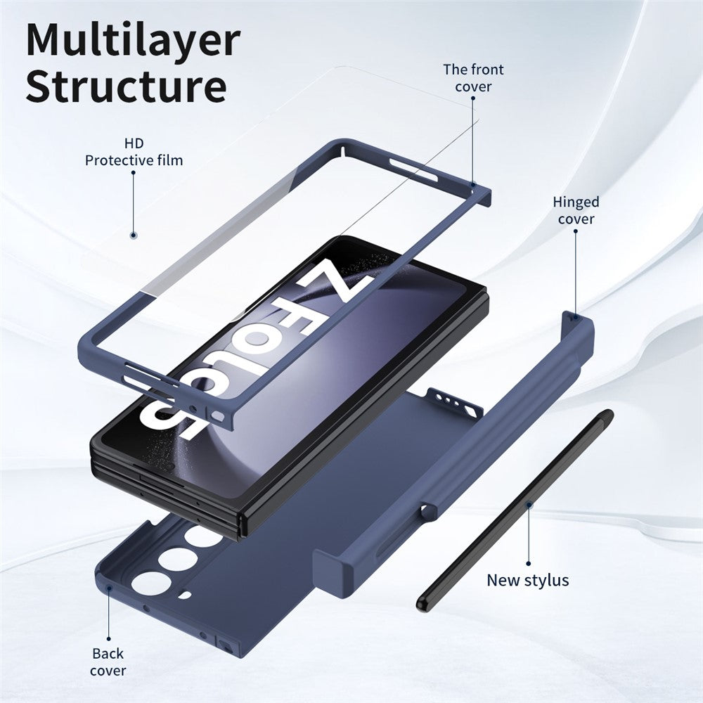For Samsung Galaxy Z Fold5 5G PC Phone Case Anti-drop Cover with Tempered Glass Screen Film and Stylus
