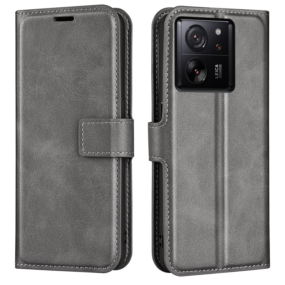 For Xiaomi 13T / 13T Pro Magnetic Closure Cover Wallet Stand PU Leather Case Calf Texture Anti-scratch Phone Shell