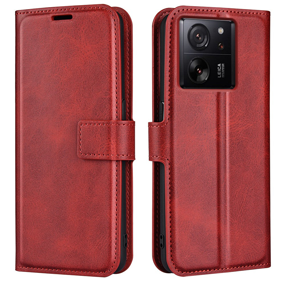 For Xiaomi 13T / 13T Pro Magnetic Closure Cover Wallet Stand PU Leather Case Calf Texture Anti-scratch Phone Shell