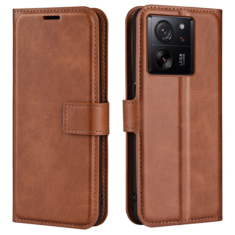 For Xiaomi 13T / 13T Pro Magnetic Closure Cover Wallet Stand PU Leather Case Calf Texture Anti-scratch Phone Shell