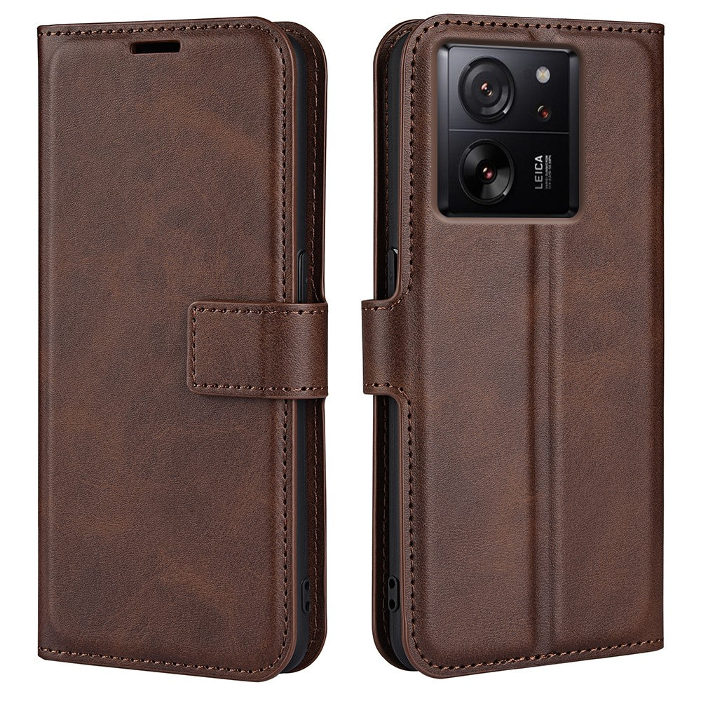 For Xiaomi 13T / 13T Pro Magnetic Closure Cover Wallet Stand PU Leather Case Calf Texture Anti-scratch Phone Shell