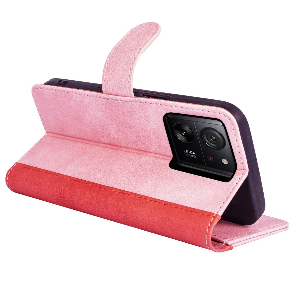 For Xiaomi 13T / 13T Pro Dual-color Splicing Phone Case PU Leather+TPU Wallet Stand Shock-absorbing Cover