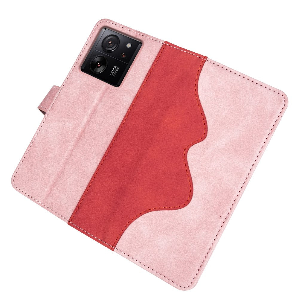 For Xiaomi 13T / 13T Pro Dual-color Splicing Phone Case PU Leather+TPU Wallet Stand Shock-absorbing Cover