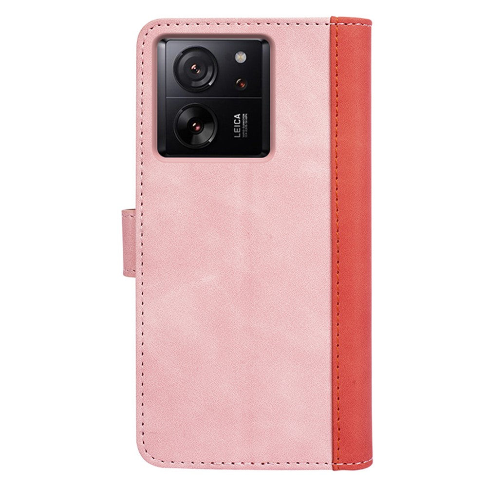 For Xiaomi 13T / 13T Pro Dual-color Splicing Phone Case PU Leather+TPU Wallet Stand Shock-absorbing Cover