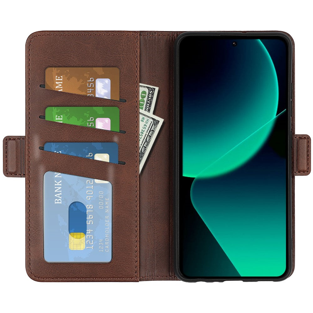 Xiaomi 13T / 13T Pro Fallskydd Kalvtextur mobilskal Läder Plånboksfodral med Stativ Flipfodral