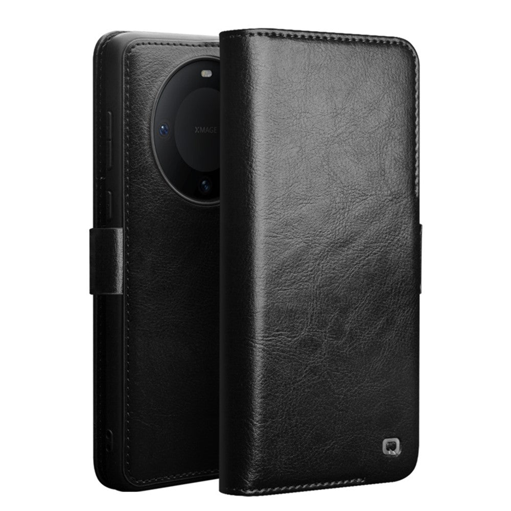 QIALINO För Huawei Mate 60 Skal Äkta Ko Läder Visningsställ Flip Mobilskal