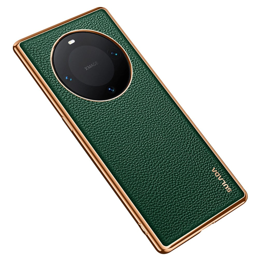 SULADA For Huawei Mate 60 Electroplating Litchi Texture Cover PU Leather Coated PC+TPU Phone Case