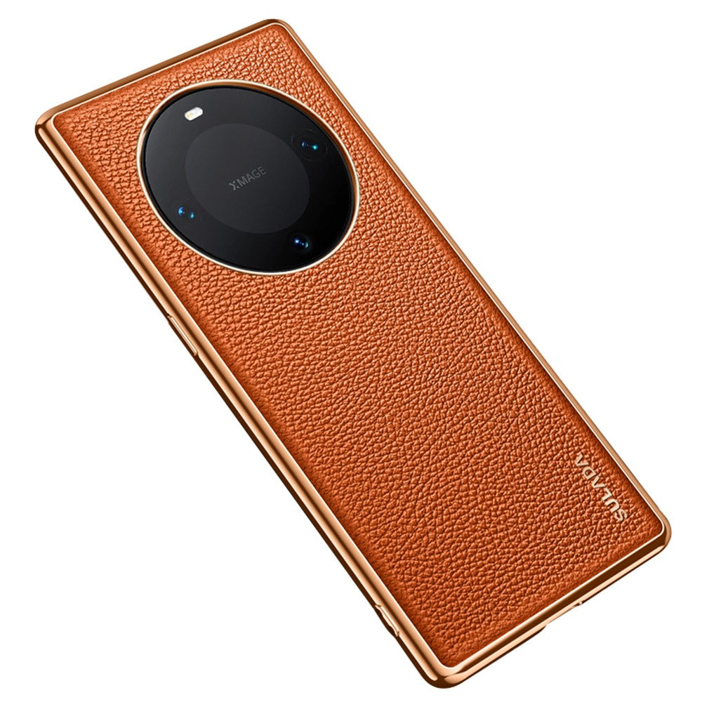 SULADA For Huawei Mate 60 Electroplating Litchi Texture Cover PU Leather Coated PC+TPU Phone Case