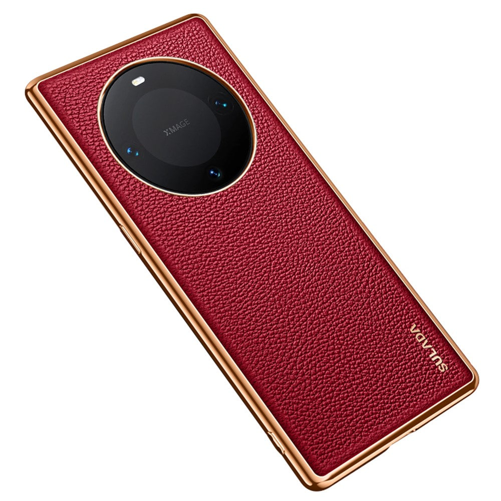 SULADA For Huawei Mate 60 Electroplating Litchi Texture Cover PU Leather Coated PC+TPU Phone Case