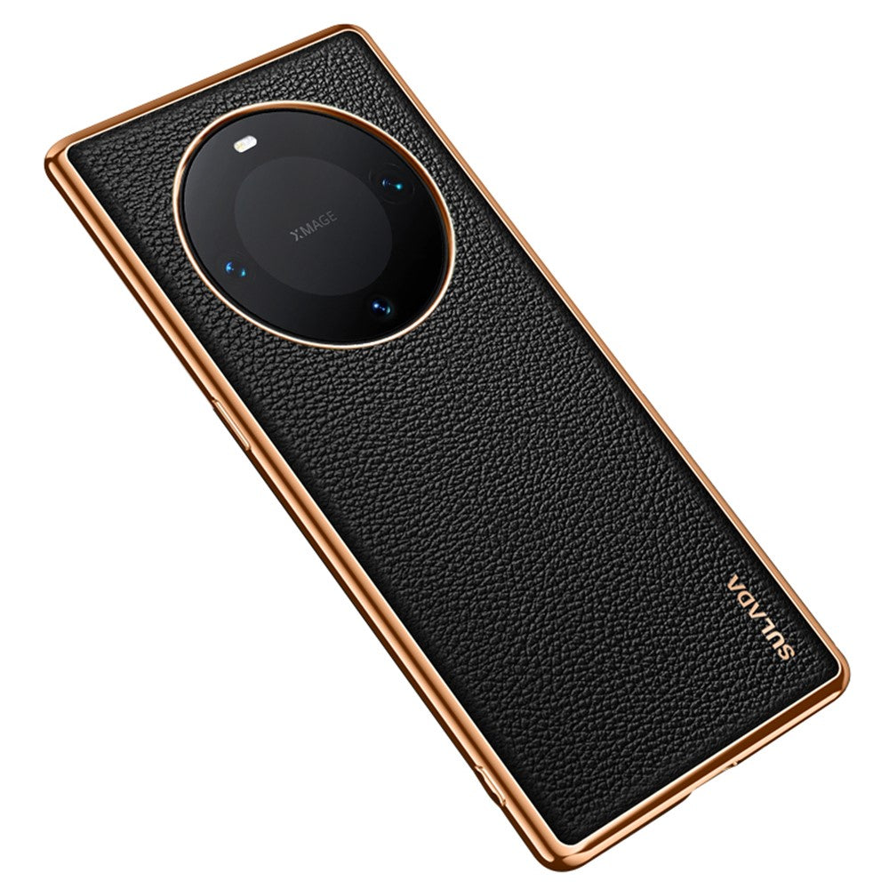 SULADA For Huawei Mate 60 Electroplating Litchi Texture Cover PU Leather Coated PC+TPU Phone Case