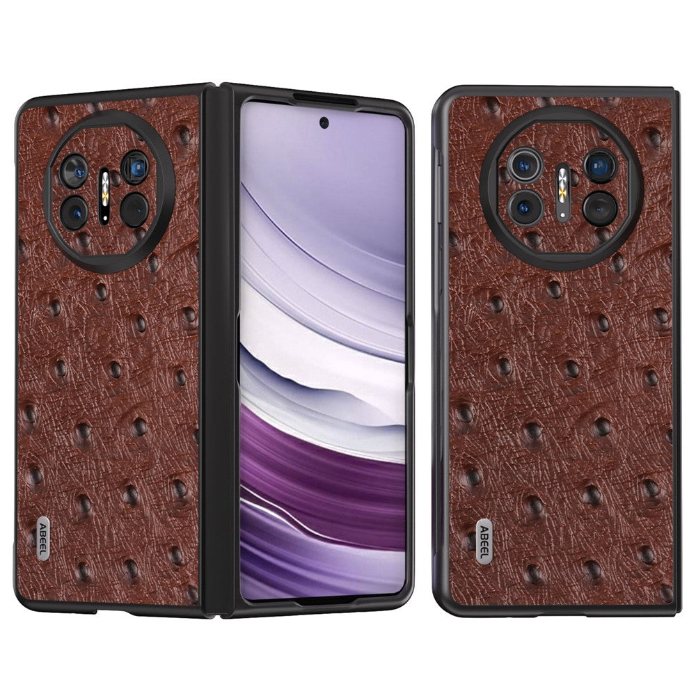 ABEEL For Huawei Mate X5 Case Genuine Cow Leather+TPU+PC Ostrich Texture Folding Phone Cover