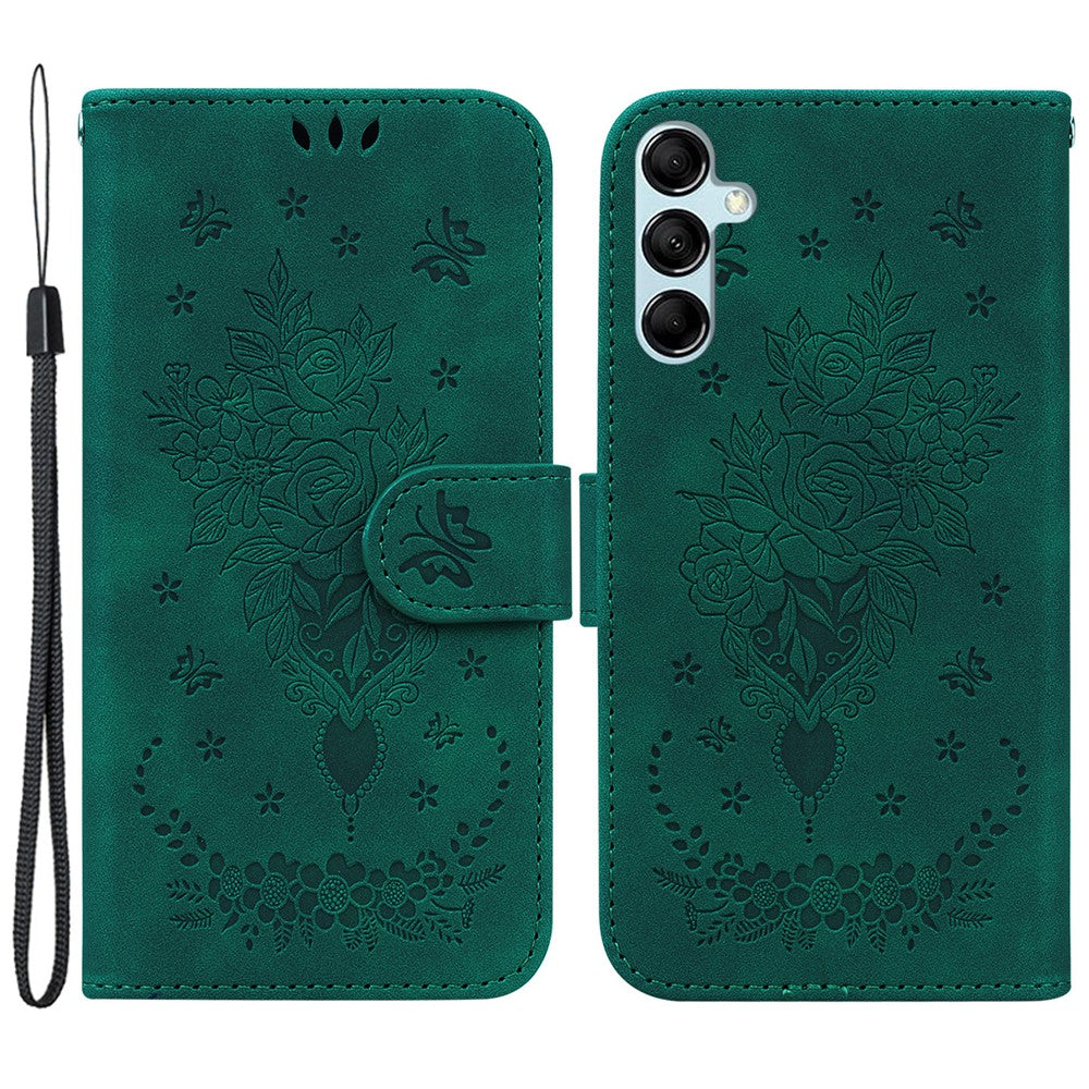 Tegnebogsfodral i læder med rosen- og sommerfugletryk til Samsung Galaxy M34 5G / F34 5G
