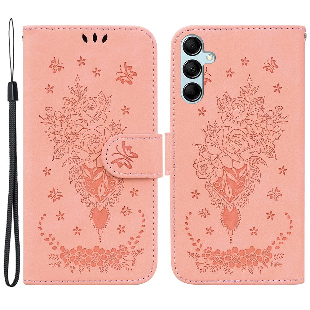 Tegnebogsfodral i læder med rosen- og sommerfugletryk til Samsung Galaxy M34 5G / F34 5G