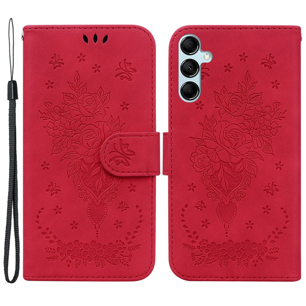 Tegnebogsfodral i læder med rosen- og sommerfugletryk til Samsung Galaxy M34 5G / F34 5G