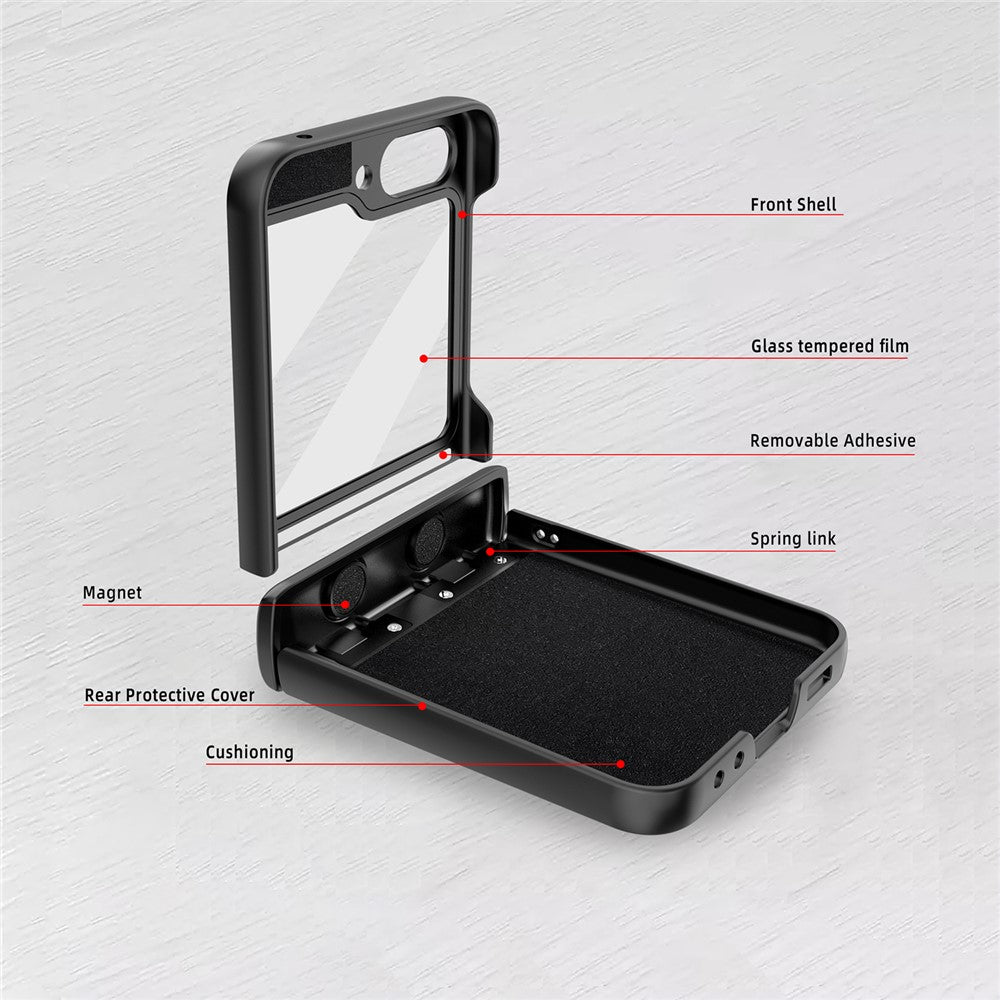 For Samsung Galaxy Z Flip5 5G Case Magnetic Spring Link Hinge Phone Cover with Tempered Glass Screen Film