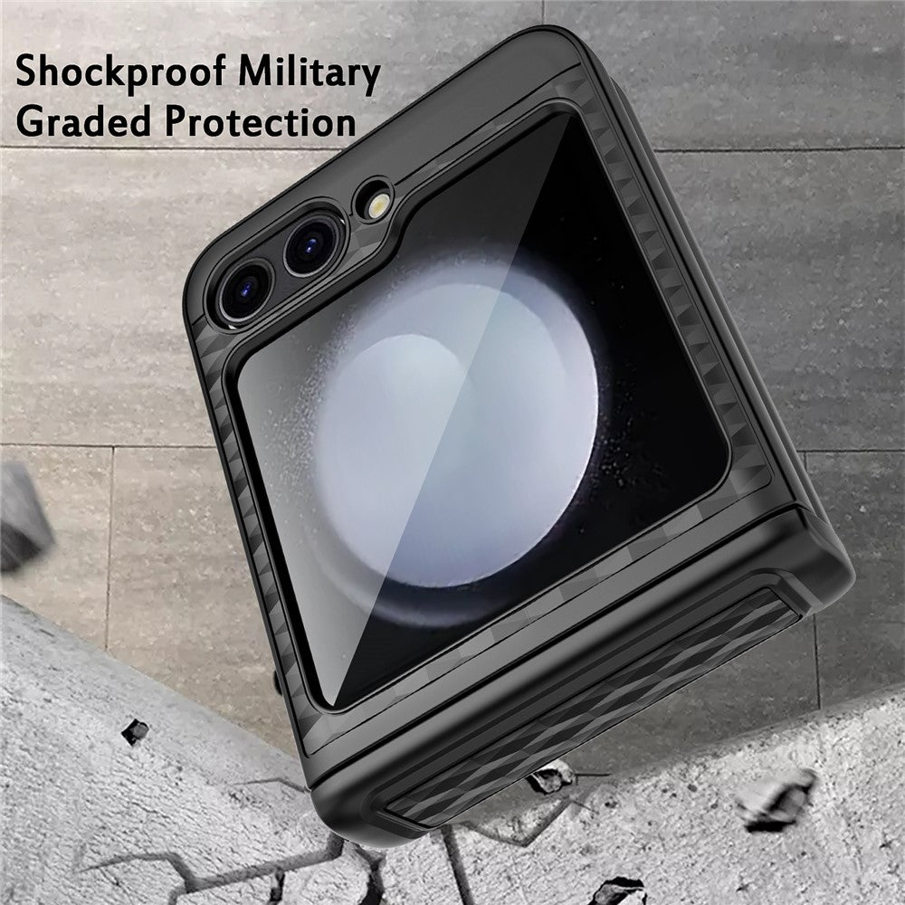 For Samsung Galaxy Z Flip5 5G Case Magnetic Spring Link Hinge Phone Cover with Tempered Glass Screen Film