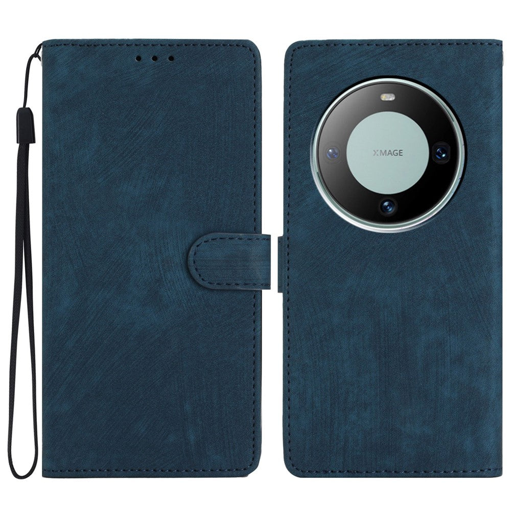 For Huawei Mate 60 Case Folio Flip Solid Color Skin-touch Phone Stand Leather Cover