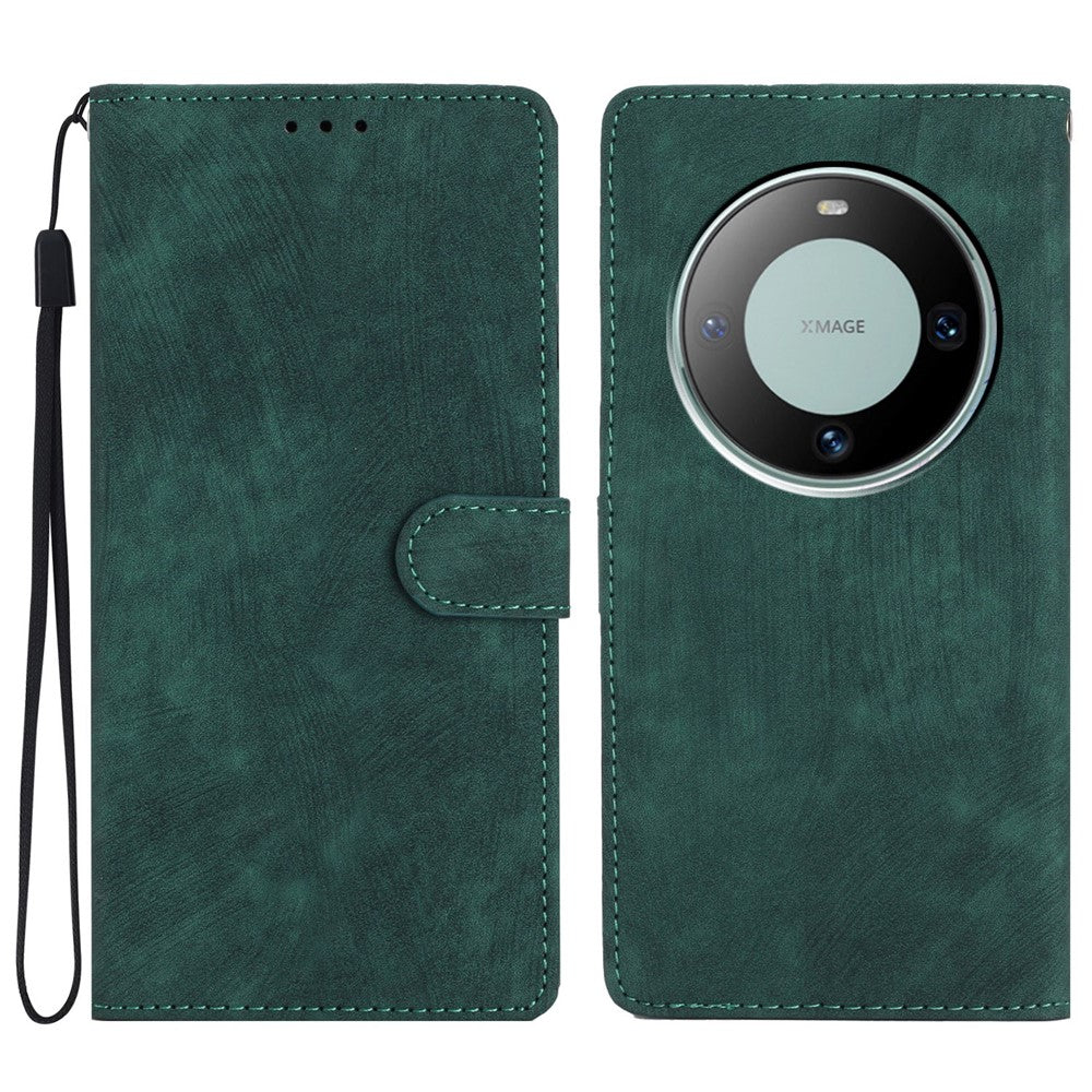 For Huawei Mate 60 Case Folio Flip Solid Color Skin-touch Phone Stand Leather Cover