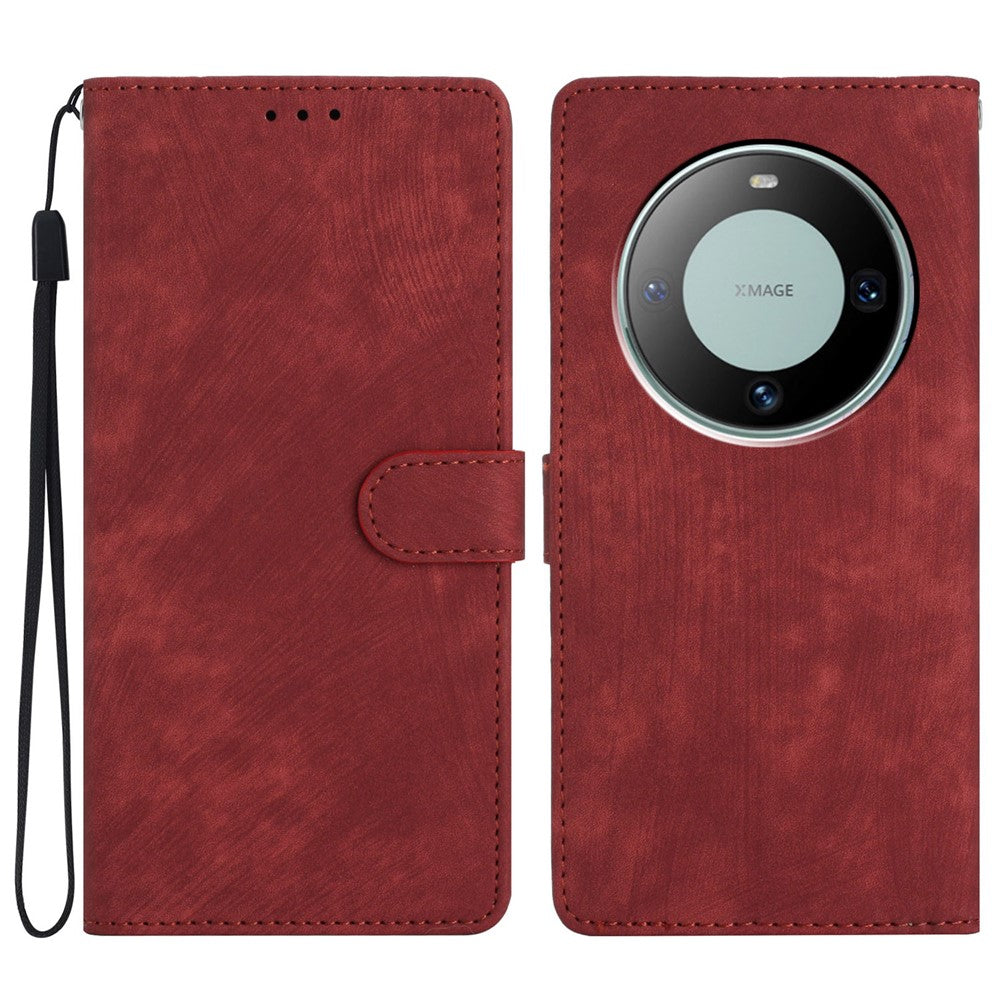 For Huawei Mate 60 Case Folio Flip Solid Color Skin-touch Phone Stand Leather Cover