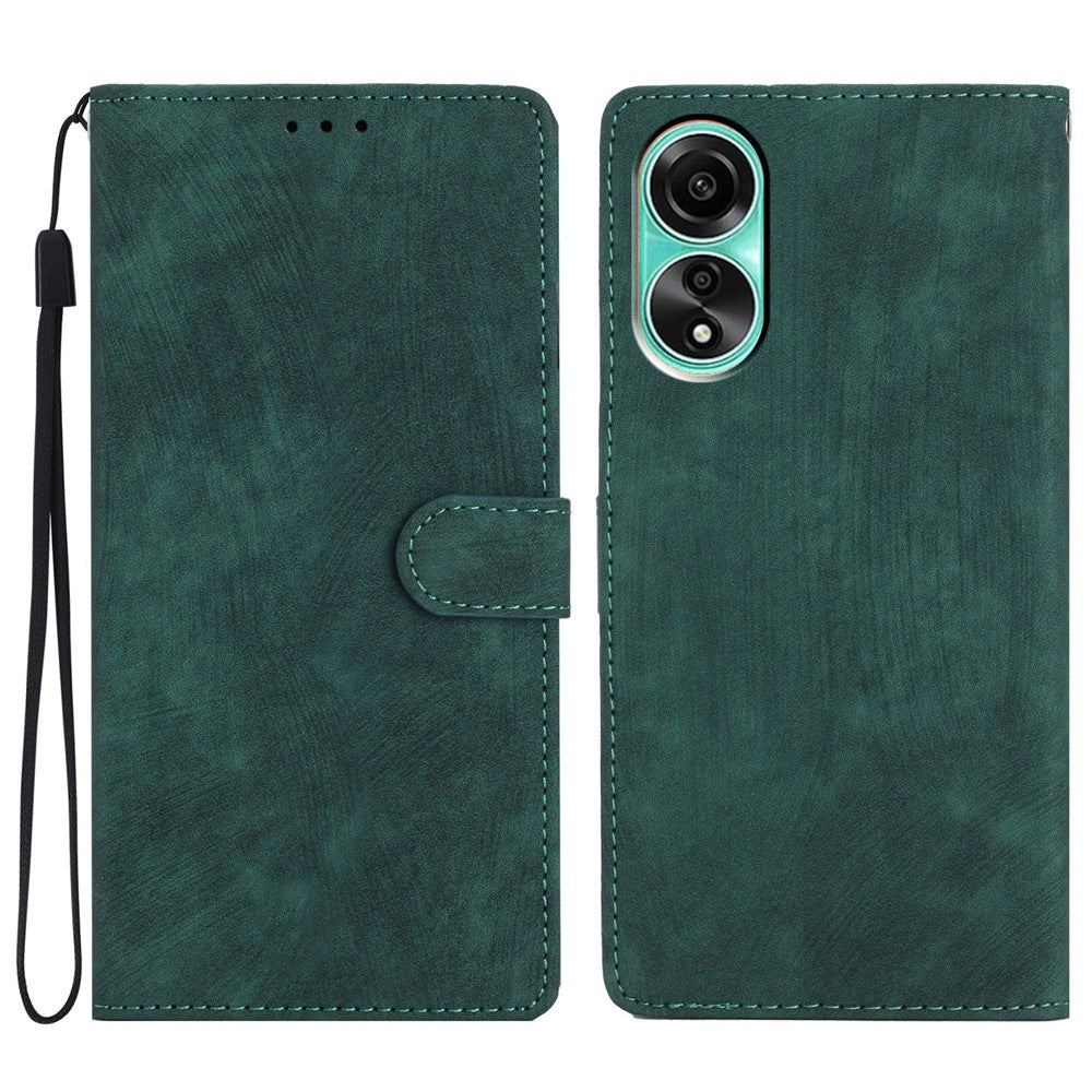 Oppo A78 4G-skal i enfärgat läder med plånbok och stativ.