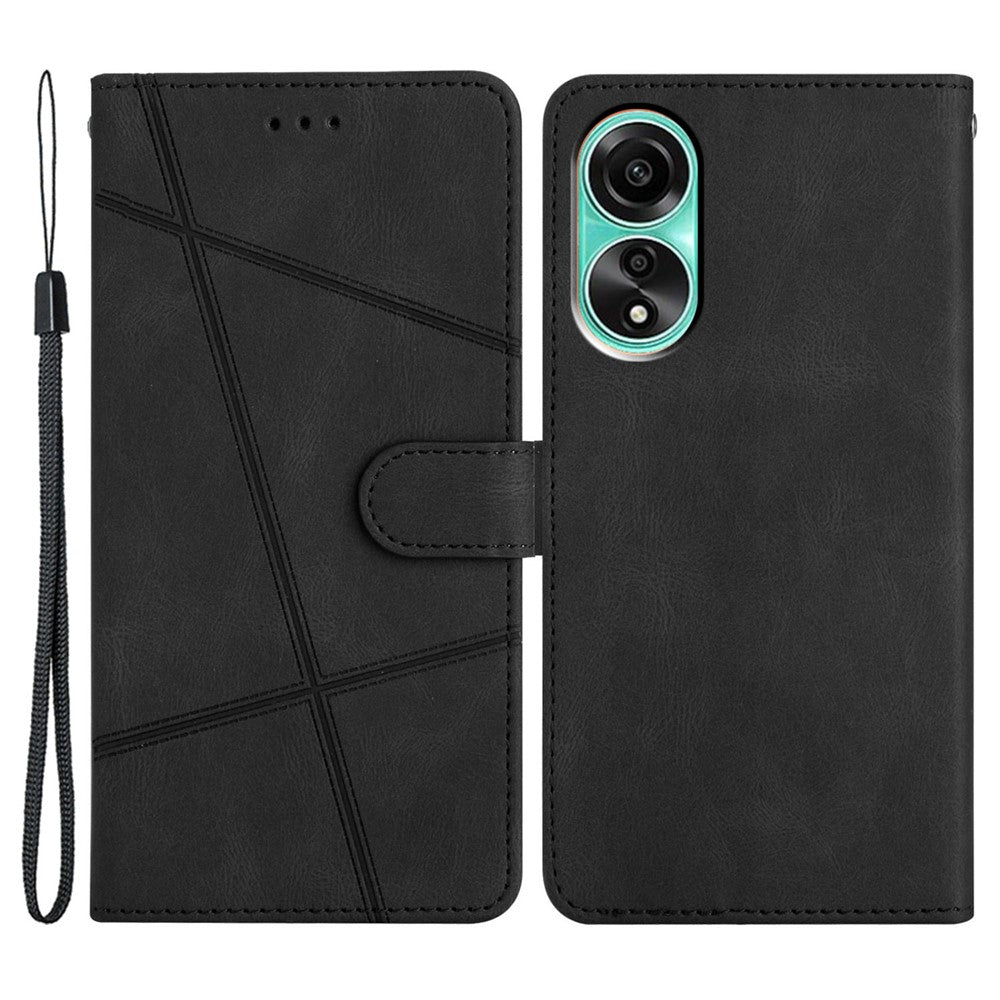 For Oppo A38 4G Imprinted Lines Leather Phone Case Wallet Stand Crazy Horse Texture Cover