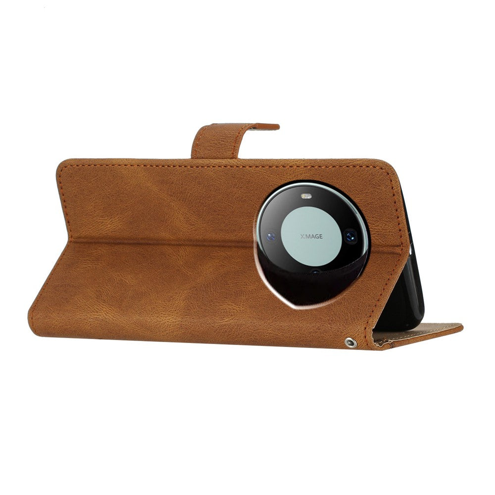 For Huawei Mate 60 Pro Crazy Horse Texture PU Leather Wallet Stand Case Imprinted Lines Phone Cover