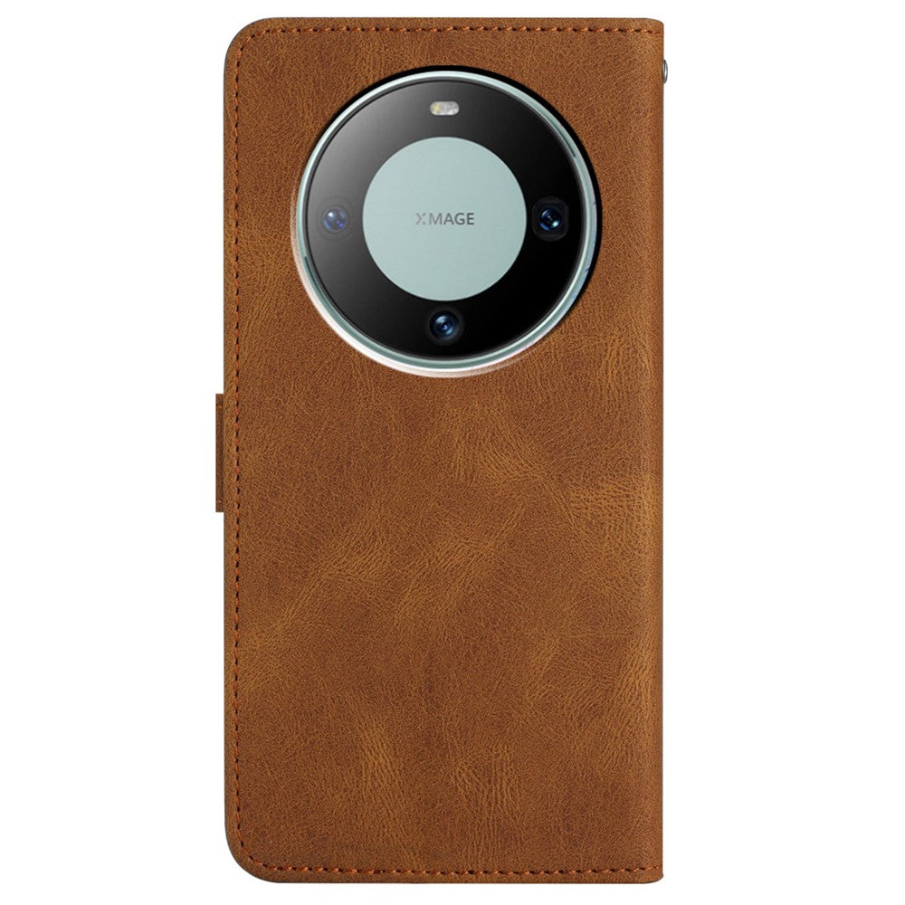 For Huawei Mate 60 Pro Crazy Horse Texture PU Leather Wallet Stand Case Imprinted Lines Phone Cover