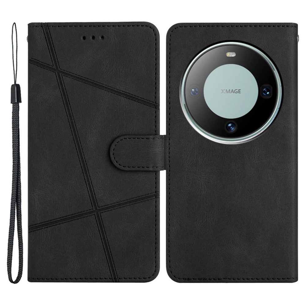 For Huawei Mate 60 Pro Crazy Horse Texture PU Leather Wallet Stand Case Imprinted Lines Phone Cover