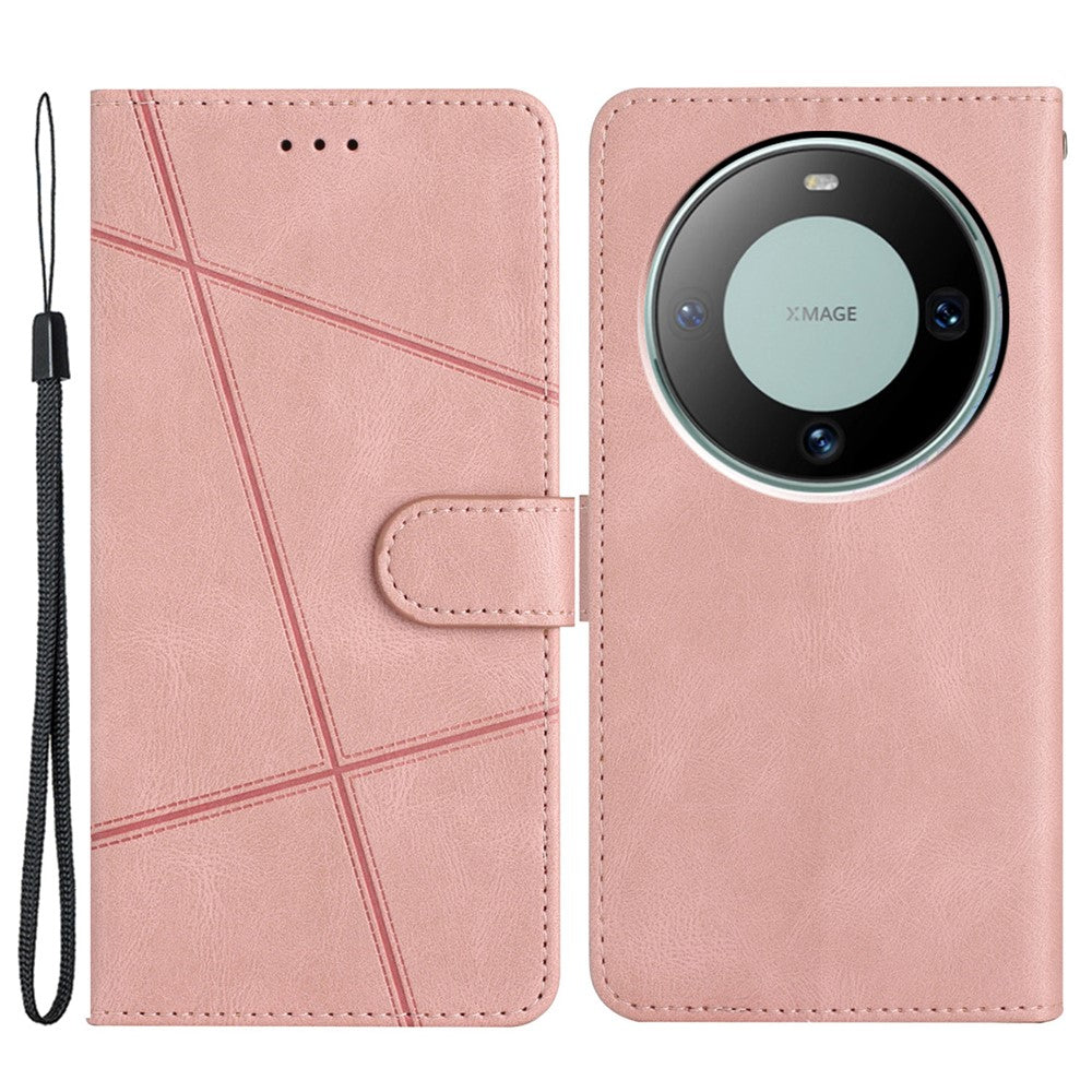 For Huawei Mate 60 Pro Crazy Horse Texture PU Leather Wallet Stand Case Imprinted Lines Phone Cover
