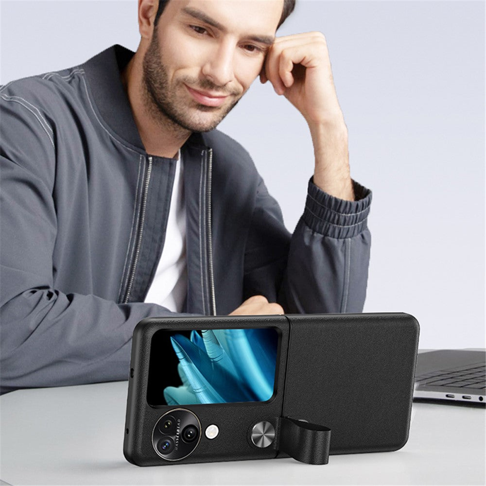 For Oppo Find N3 Flip 5G Case PU Leather + PC Finger Loop Holder Kickstand Phone Cover