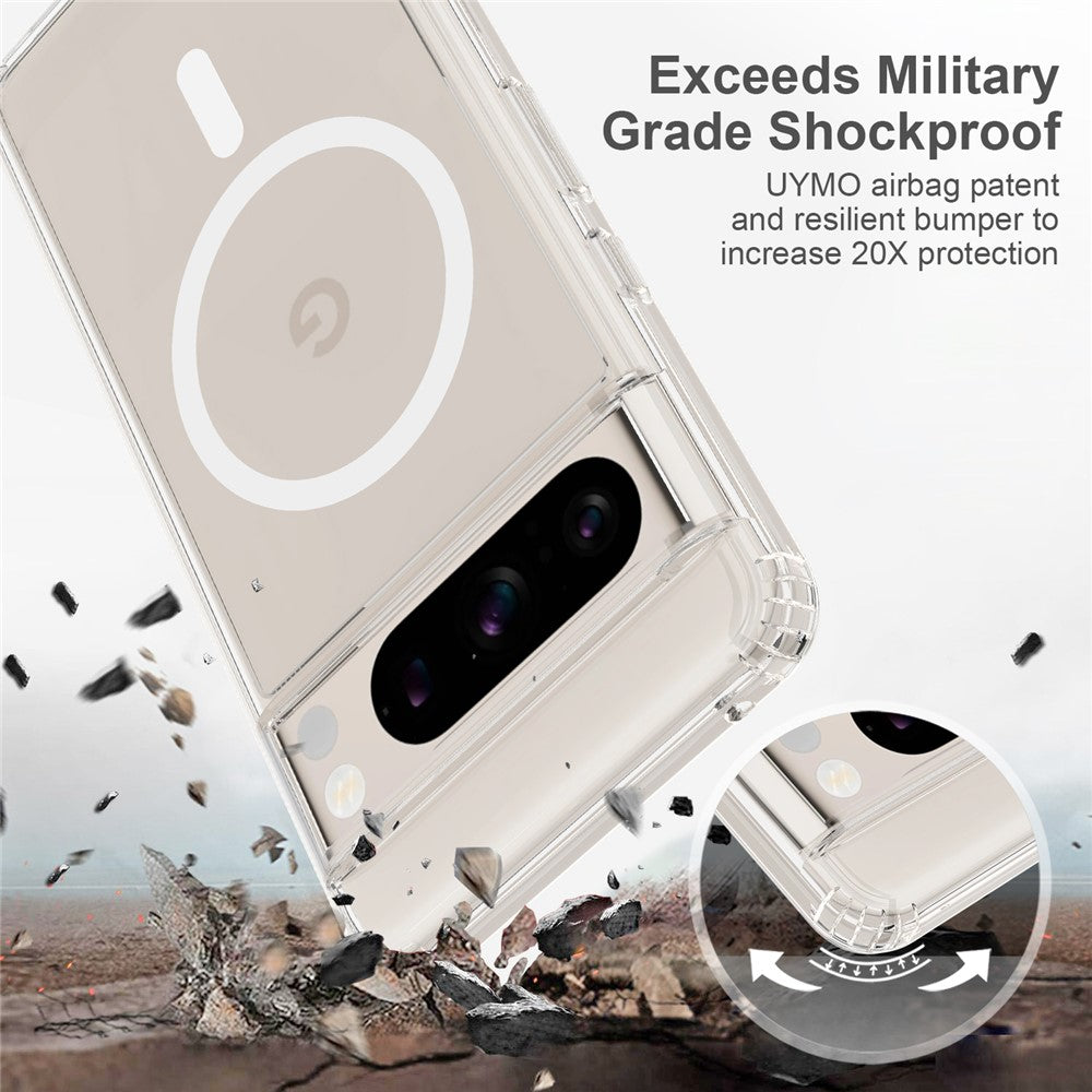 Til Google Pixel 8 Pro cover Akryl+TPU Gennemsigtigt telefoncover Magnetisk cover