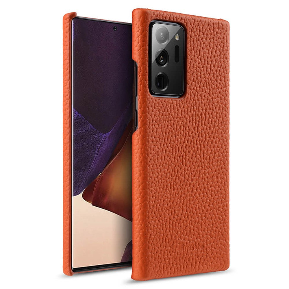 MELKCO Stødsikkert Telefoncover til Samsung Galaxy Note20 Ultra / Note20 Ultra 5G, PC-beskyttelsescover belagt med ægte okselæder