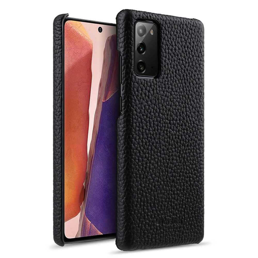 MELKCO Back Phone Case for Samsung Galaxy Note20 / Note20 5G , Genuine Cow Leather Coated PC Anti-Drop Cover