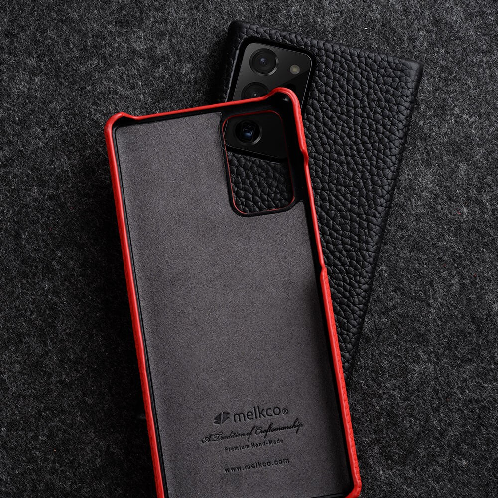 MELKCO Back Phone Case for Samsung Galaxy Note20 / Note20 5G , Genuine Cow Leather Coated PC Anti-Drop Cover