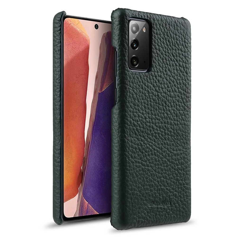 MELKCO Back Phone Case for Samsung Galaxy Note20 / Note20 5G , Genuine Cow Leather Coated PC Anti-Drop Cover