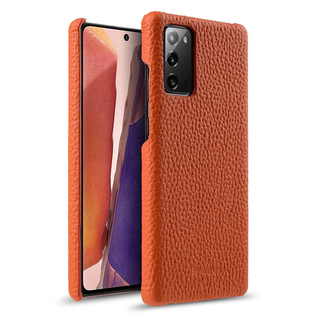 MELKCO Back Phone Case for Samsung Galaxy Note20 / Note20 5G , Genuine Cow Leather Coated PC Anti-Drop Cover
