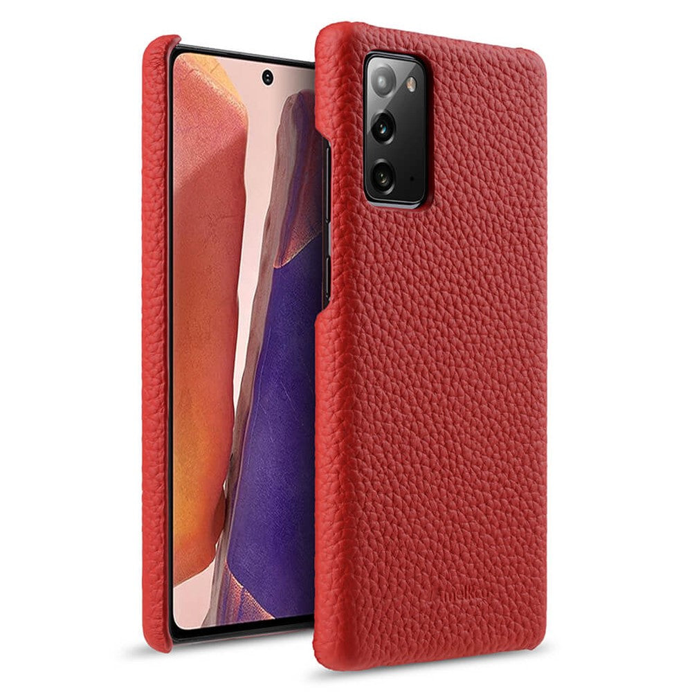 MELKCO Back Phone Case for Samsung Galaxy Note20 / Note20 5G , Genuine Cow Leather Coated PC Anti-Drop Cover