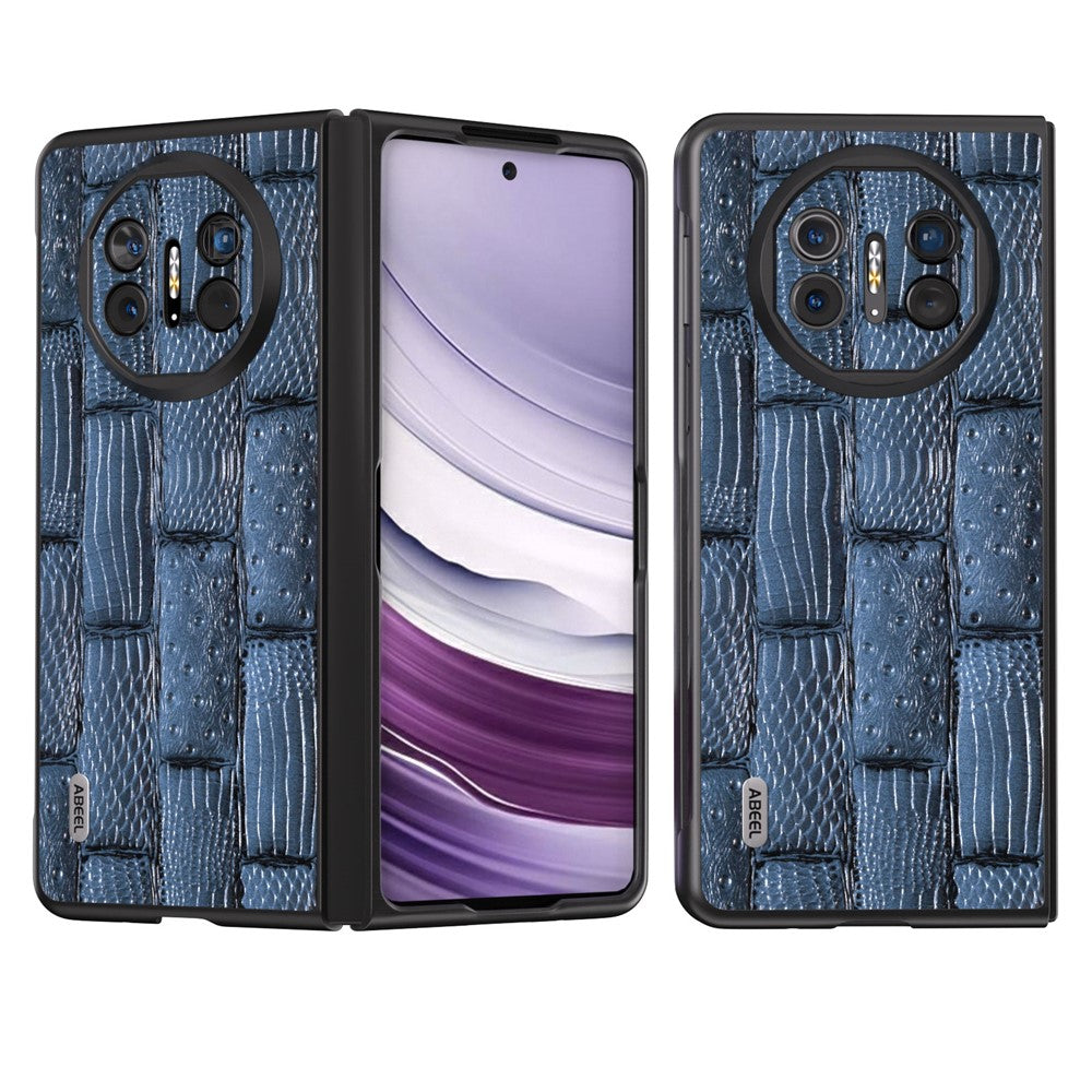 ABEEL For Huawei Mate X5 Case Mahjong Texture Genuine Cow Leather Back Phone Cover