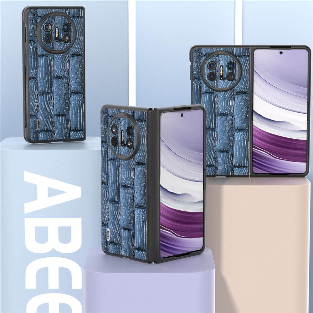ABEEL For Huawei Mate X5 Case Mahjong Texture Genuine Cow Leather Back Phone Cover
