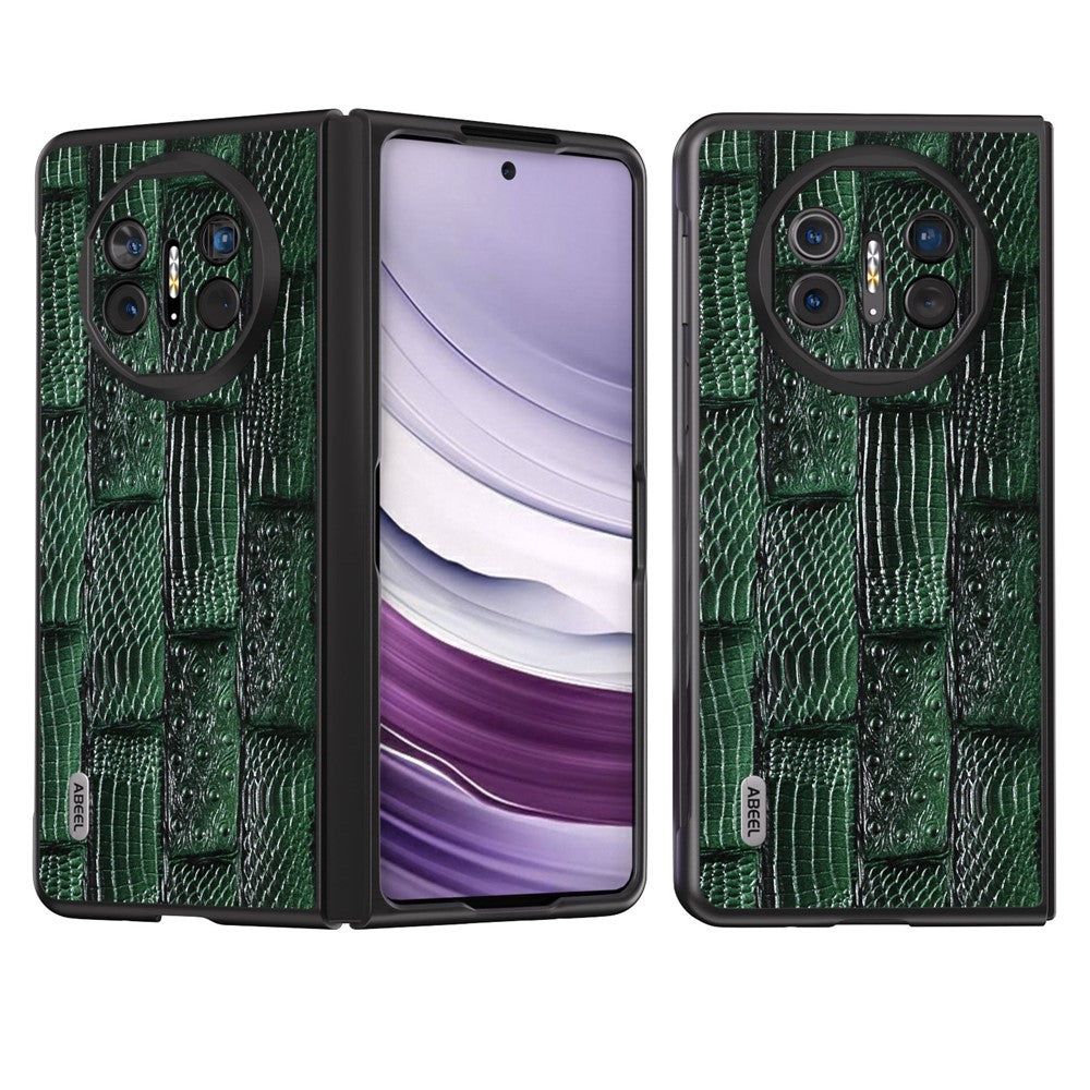 ABEEL For Huawei Mate X5 Case Mahjong Texture Genuine Cow Leather Back Phone Cover